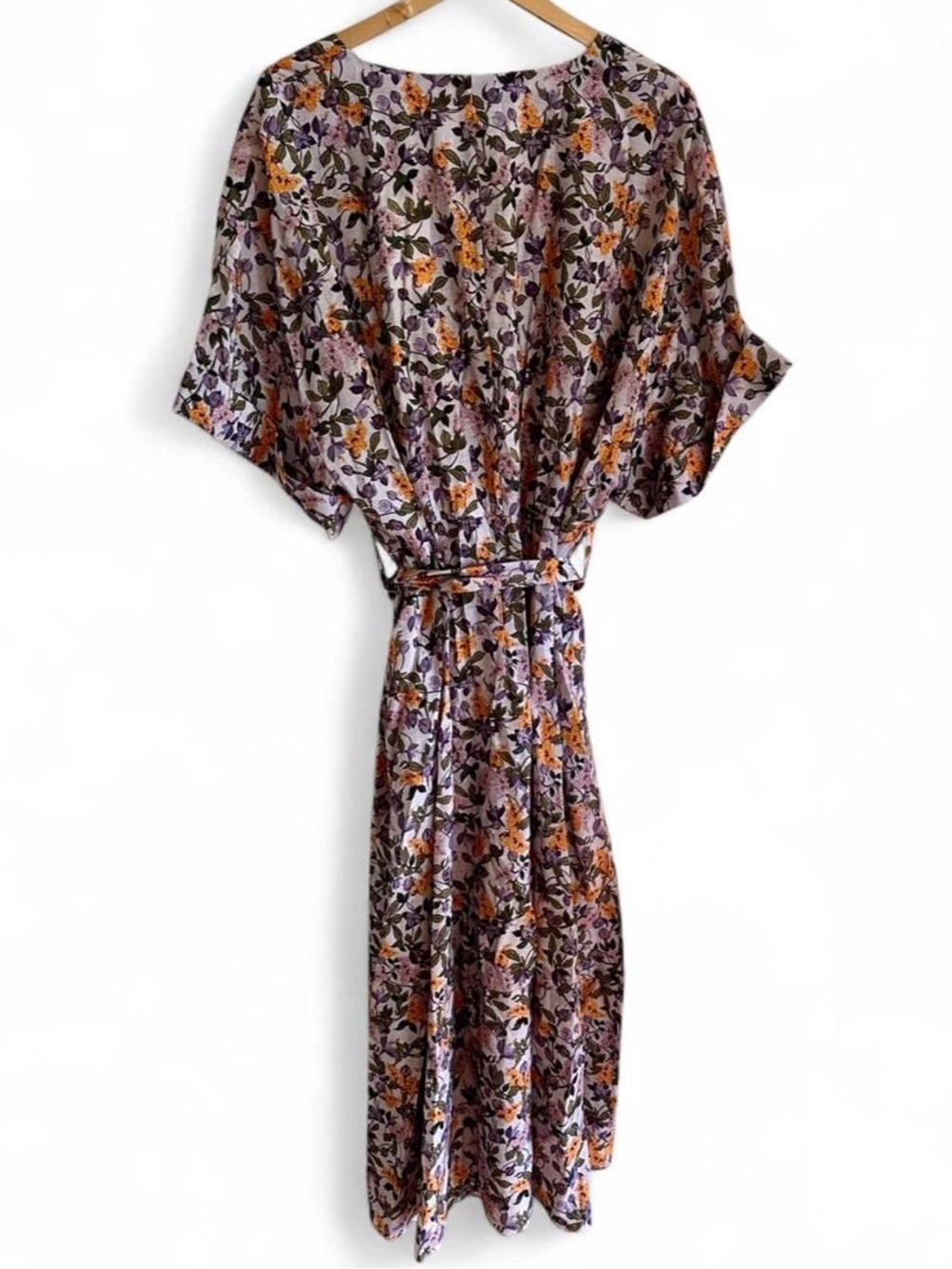 Vince Violetta Floral Belted Midi Dress 3X NWT Purple Dolman Sleeve $445 Retail - Picture 3 of 8